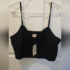 Universal Thred Black Cropped Linen Tank